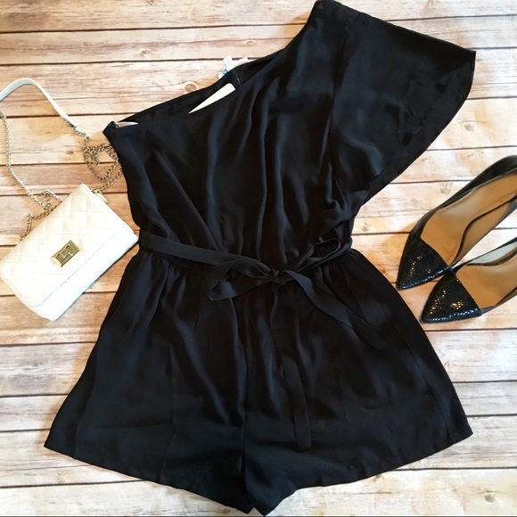 Daniel Rainn Pants - Daniel Rainn Black One Shoulder Romper